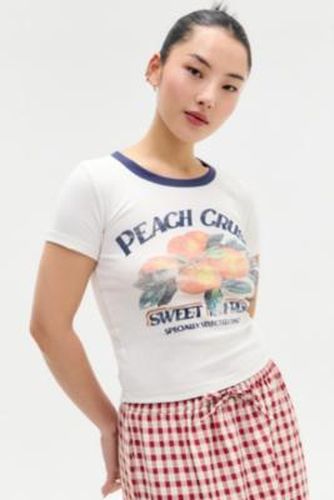 UO Peach Crush Ringer Baby T-Shirt - White XS at - Urban Outfitters - Modalova