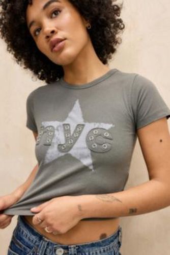 UO NYC Star Eyelet Baby T-Shirt - Grey XS at - Urban Outfitters - Modalova