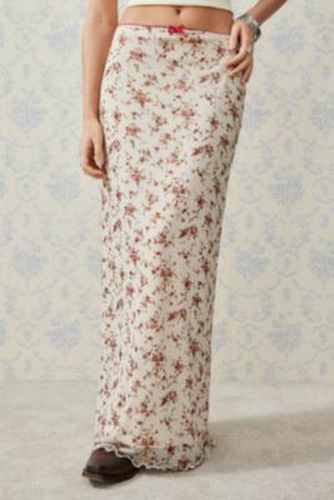 UO Floral Print Mesh Maxi Skirt - Ivory 2XS at - Urban Outfitters - Modalova