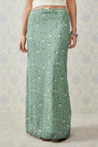 UO Floral Print Mesh Maxi Skirt - Green 2XS at - Urban Outfitters - Modalova