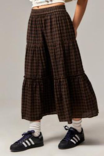 UO Ceilia Check Tiered Midi Skirt - Brown 2XS at - Urban Outfitters - Modalova