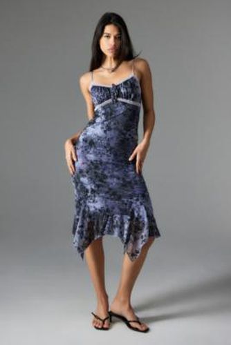 UO Quartz Lilac Paisley Flocked Mesh Midi Dress - Lilac 2XS at - Urban Outfitters - Modalova