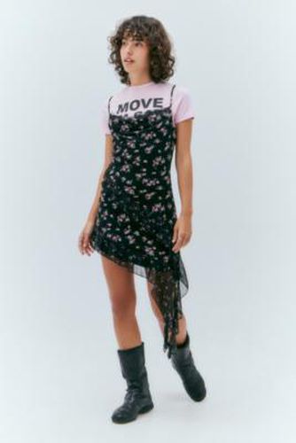 UO Zoey Black Floral Asymmetrical Mini Dress - Black 2XS at - Urban Outfitters - Modalova