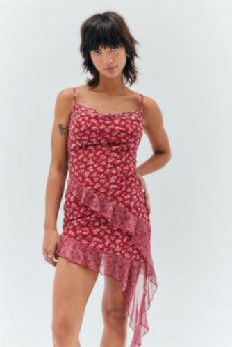 UO Zoey Red Floral Asymmetrical Mini Dress - Red 2XS at - Urban Outfitters - Modalova