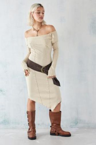 UO Emmie Knitted Off-The-Shoulder Asymmetrical Midi Dress - Cream 2XS at - Urban Outfitters - Modalova