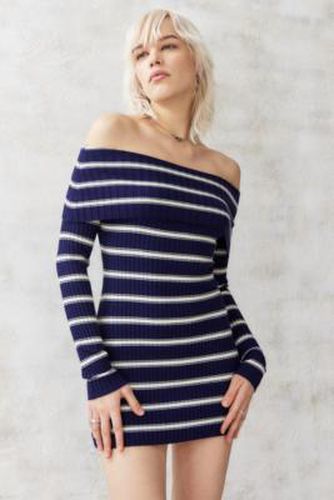 UO Tori Striped Off-The-Shoulder Knit Mini Dress - Navy M at - Urban Outfitters - Modalova