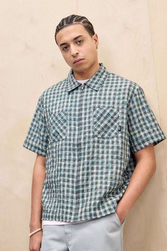 UO Exclusive Chemise seersucker et bleu sarcelle zippée taille: Small - Temp Surf Co - Modalova