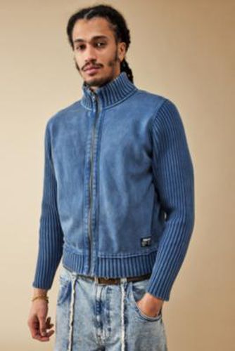 Navy Plated Rib Zip-Through Track Jacket - Blue L at Urban Outfitters - BDG - Modalova