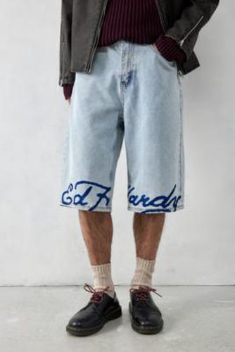 UO Exclusive Light-Wash Denim Logo Hem Shorts - Light Blue XS at Urban Outfitters - Ed Hardy - Modalova