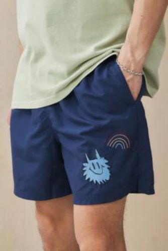 UO Doodle Embroidered Navy Swim Shorts - Navy XS at - Urban Outfitters - Modalova