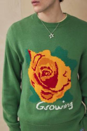 UO Green Growing Rose Knit Jumper - Green XS at - Urban Outfitters - Modalova