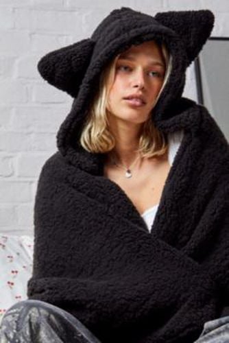 Black Cat Ears Fleece Throw Blanket - Black ALL at - Urban Outfitters - Modalova