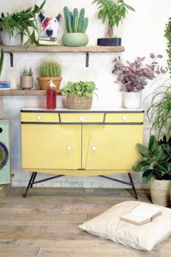 Vintage 1950s Fabric Covered Formica Sideboard Cabinet - Yellow H:90cm x W:120cm x D:40cm at Urban Outfitters - Urban Renewal - Modalova