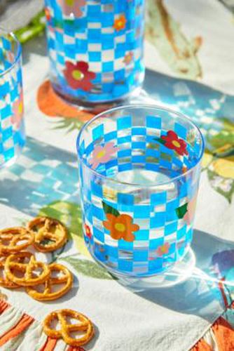 Check & Flower Glass Tumbler - Blue ALL at - Urban Outfitters - Modalova