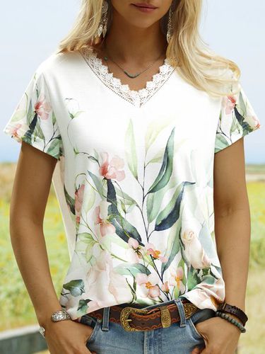 Flower leaf lace top T-shirt - Just Fashion Now - Modalova
