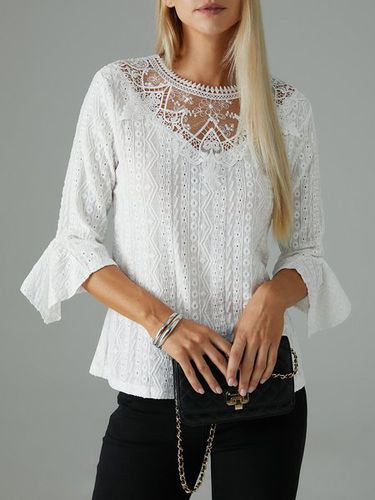 Crew Neck Lace Casual Shirt - Just Fashion Now - Modalova