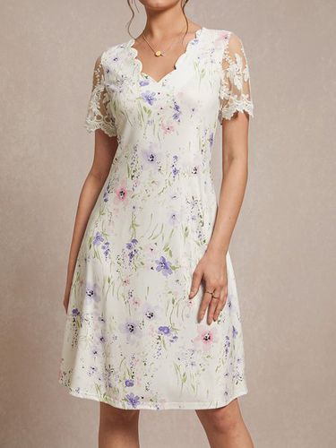 Floral Knitted V Neck Vacation Dress - Just Fashion Now - Modalova