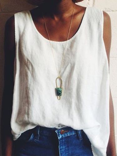 Sleeveless Cotton-Blend T-shirt - Modetalente - Modalova