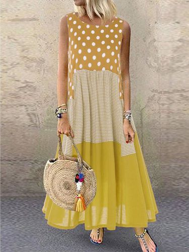 Printed Sleeveless Round Neck Sweet Weaving Dress - Modetalente - Modalova