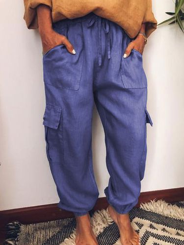 Casual Pockets Cotton-Blend Pants - Modetalente - Modalova