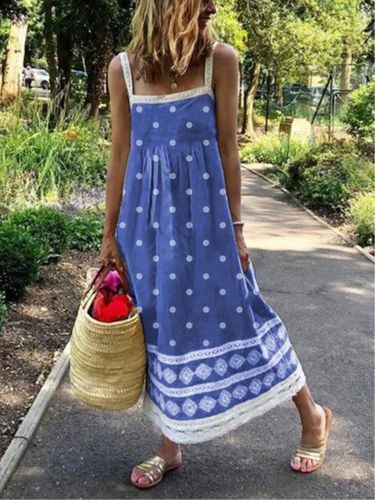 Women Sleeveless Polka Dots Casual Weaving Dress - Modetalente - Modalova