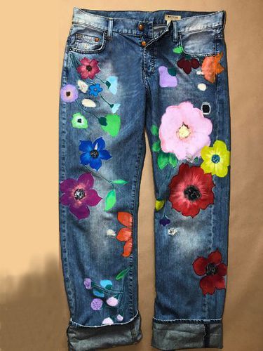 All Season Denim Floral Casual Jeans - Modetalente - Modalova