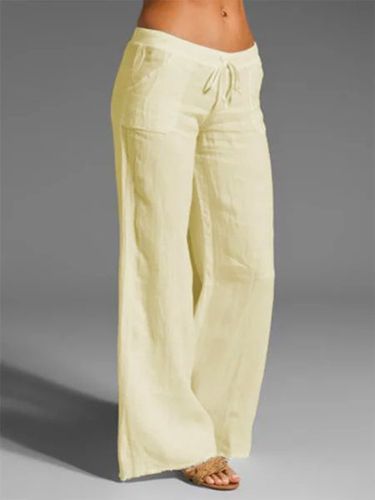 Casual mid-rise solid color linen straight-leg Pants - Modetalente - Modalova