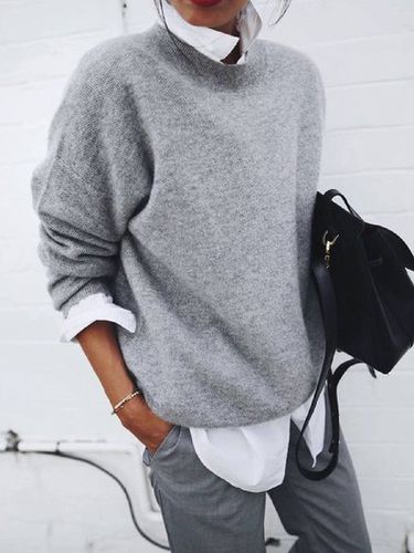 Grey Long Sleeve Casual Shirt & Top - Modetalente - Modalova