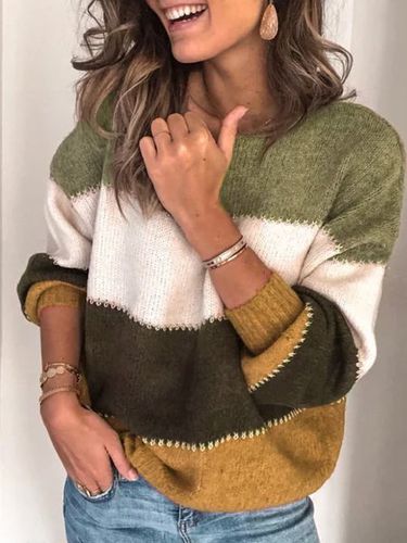 Long Sleeve Colorblock Casual Sweater - Modetalente - Modalova