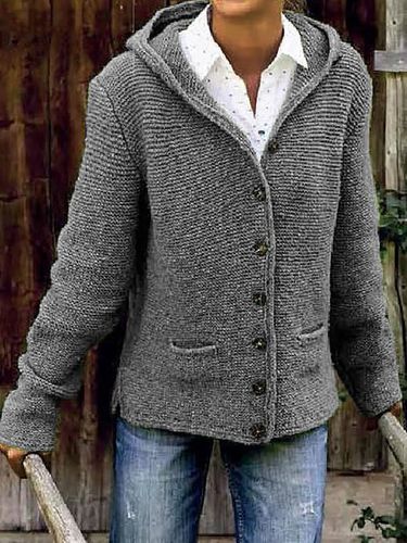 Hooded Buttoned Knitted Sweater coat - Just Fashion Now UK - Modalova