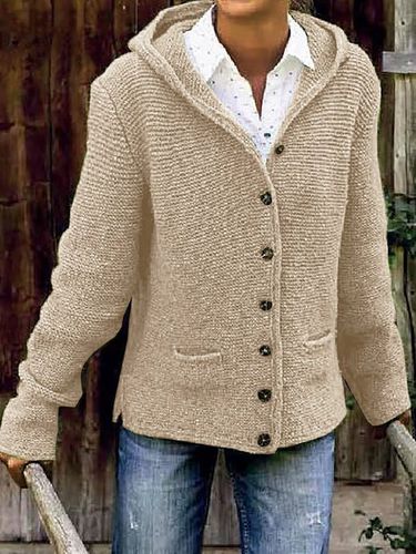 Hooded Buttoned Knitted Sweater coat - Modetalente - Modalova