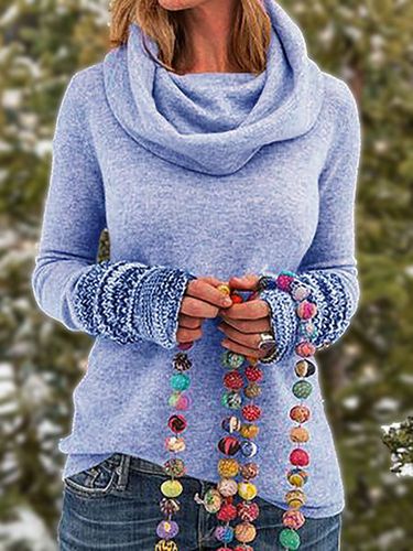 Tribal Vintage Cowl Neck Long Sleeve Shirt Top - Just Fashion Now - Modalova