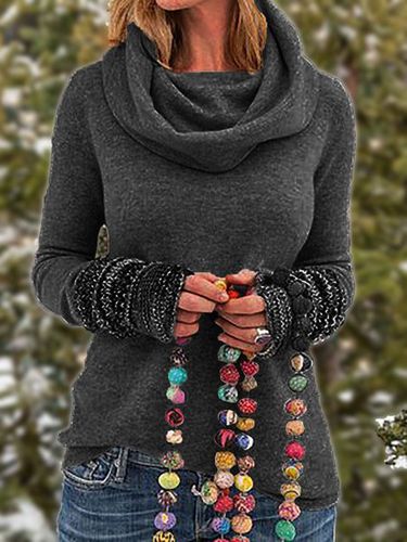 Tribal Vintage Cowl Neck Long Sleeve Shirt Top - Just Fashion Now - Modalova