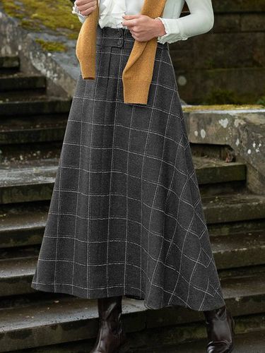 Cotton-Blend Casual Plaid Skirt - Modetalente - Modalova