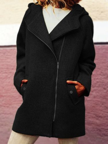 Hooded Asymmetrical Zipper Jacket Coat Overcoat - Modetalente - Modalova