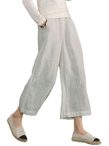 Linen Pockets Solid Casual Linen Pants - Just Fashion Now UK - Modalova