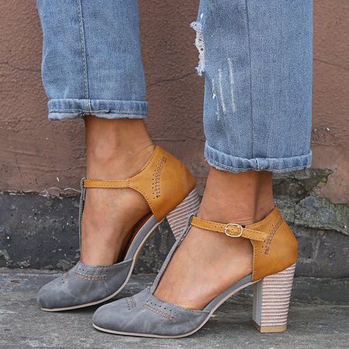 T-Strap Heel Sandals Buckle Strap Chunky Heel Sandals - Just Fashion Now UK - Modalova