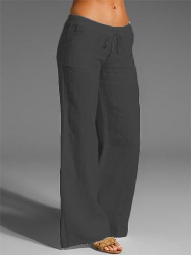 Casual mid-rise solid color linen straight-leg Pants - Just Fashion Now - Modalova