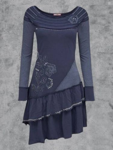 Round Neck Casual Cotton-Blend Knitting Dress - Modetalente - Modalova