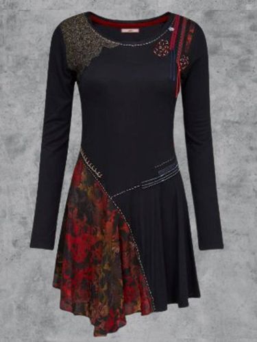 Multicolor Cotton-Blend Casual Long Sleeve Knitting Dress - Modetalente - Modalova