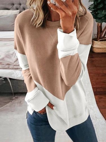Khaki Color-Block Casual Sweatshirt - Modetalente - Modalova