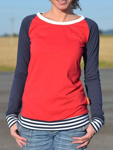 Red Casual Striped Printed Crew Neck Shirt - Modetalente - Modalova