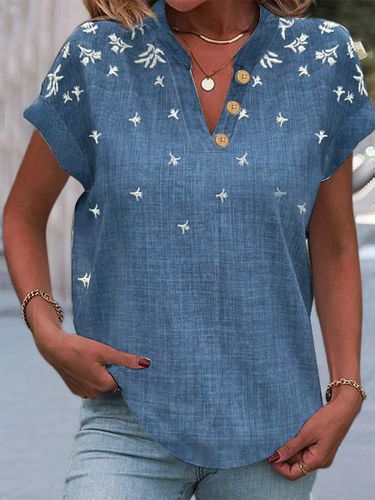 Loose Embroidery Casual Shirt - Just Fashion Now - Modalova