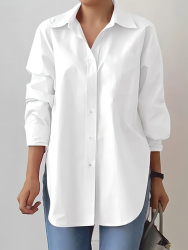 Loose Shirt Collar Casual Plain Blouse - Just Fashion Now - Modalova