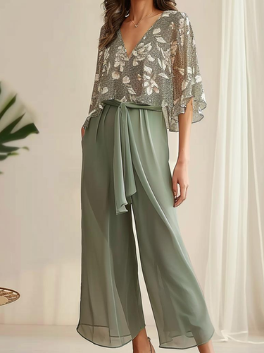 Women's Lace-up Floral Holiday Chiffon Going Out Two-Piece Set Casual Summer Top With Pants Matching Set - Just Fashion Now - Modalova
