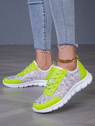Breathable Mesh Fabric Sequins Casual Lace-Up Sneakers - Just Fashion Now - Modalova