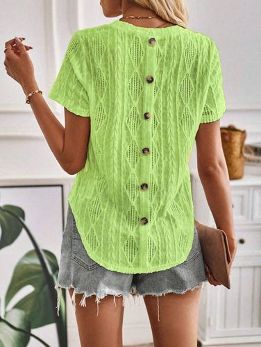Buttoned Simple Plain Crew Neck Shirt - Just Fashion Now - Modalova