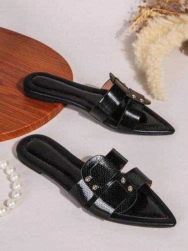 Black-white Color Block Weave Rivet Embossed Slide Sandals - Modetalente - Modalova