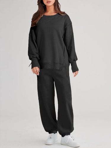 Plain Crew Neck Casual Loose Two-Piece Set - Just Fashion Now - Modalova