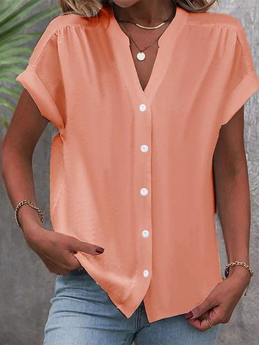 Plain Stand Collar Casual Loose Blouse - Just Fashion Now - Modalova